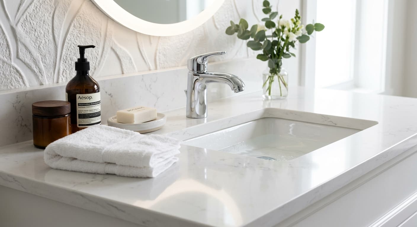 Quartz vanity, polished